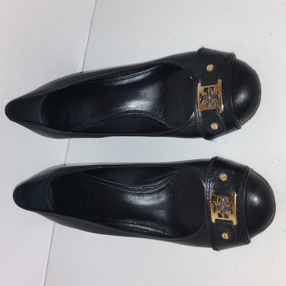 Tory Burch Natalya wedge. Black tumbled leather size 10.5 - Picture 1 of 14